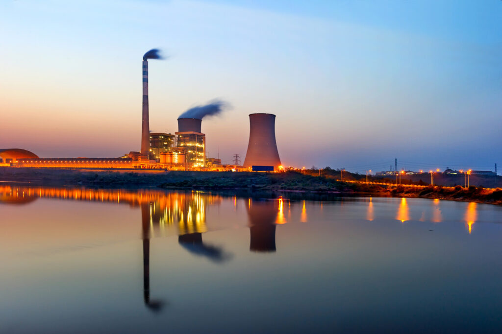 At dusk, the thermal power plants